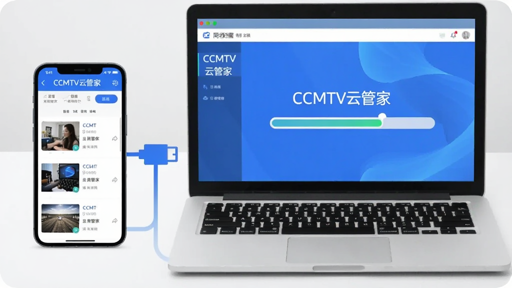 һ���ֻ���һ̨�ʼǱ����Բ��ŷ��������ϣ���Ļ�϶���ʾ�š�CCMTV�ƹܼҡ��Ľ��棬�ֻ���Ļ��ʾ��Ƶ�б���������Ļ��ʾͬ��������������֮����һ����ɫ��������ͼ�����ӣ������Ǽ��İ�ɫ���棬����ִ���ƽ�����ʸɾ��޶���Ԫ��
