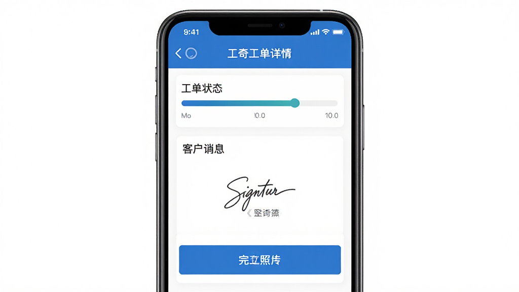 һ��չʾ�����App��������ҳ����ֻ�����ͼ��ҳ����ʾ����״̬���������ͻ�ǩ��������깤��Ƭ�ϴ���ť����������������ɫΪ��ɫ������������࣬���ʸɾ��޶���Ԫ��