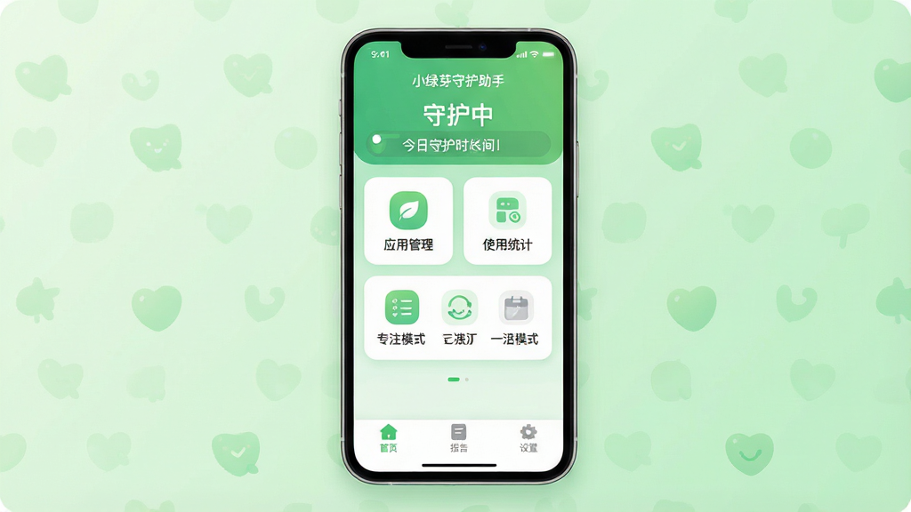 һ���ֻ���Ļչʾ���棬���������ǡ�С��ѿ�ػ����֡���Ӧ�������棬��ɫ��Ϊ���µ���ɫ�Ͱ�ɫ�����涥����ʾ���ػ��С�״̬�ͽ����ػ�ʱ�����м�����������Ӧ�ù�����ʹ��ͳ�ơ�רעģʽ�������ܿ�Ƭ����Ƭͼ����Բ�󣬵ײ�Ϊ��ҳ�����桢��������ѡ�����������͵�ǳ��ɫ���䣬�������ִ���ƽ��ϸ�ڸɾ��޶���Ԫ�أ������������ֻ���������Ϊ���ģ���ܰ��ȫ���Ӿ���Χ