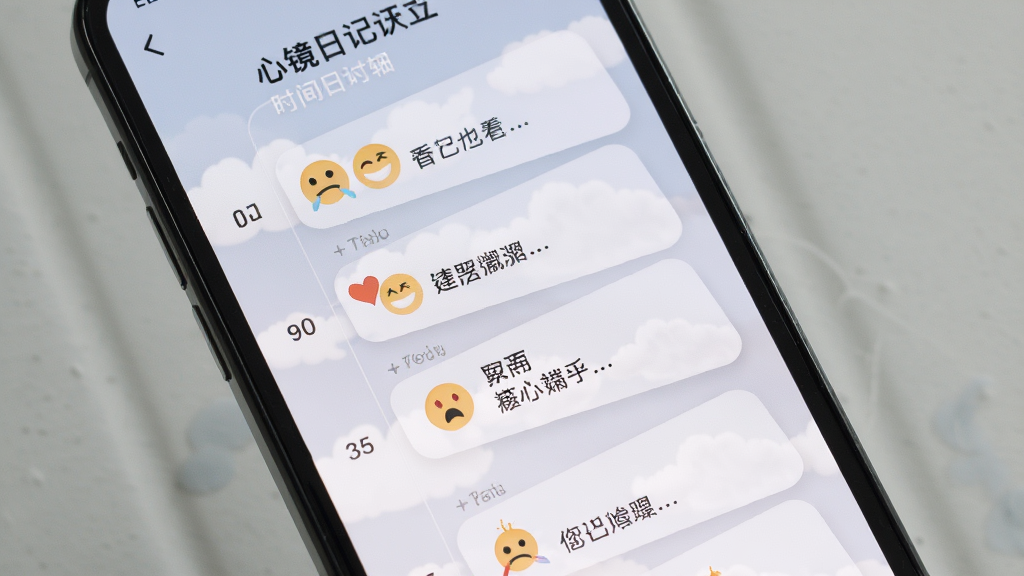 һ���ֻ���Ļչʾ�ľ��ռǵ�ʱ����ҳ�棬���������Ų�ͬ���ڵ����鿨Ƭ��ÿ�ſ�Ƭ��������ͼ��ͼ�����֣������е������ƶ�����������ɫ����ͣ����ʸɾ��޶���Ԫ��