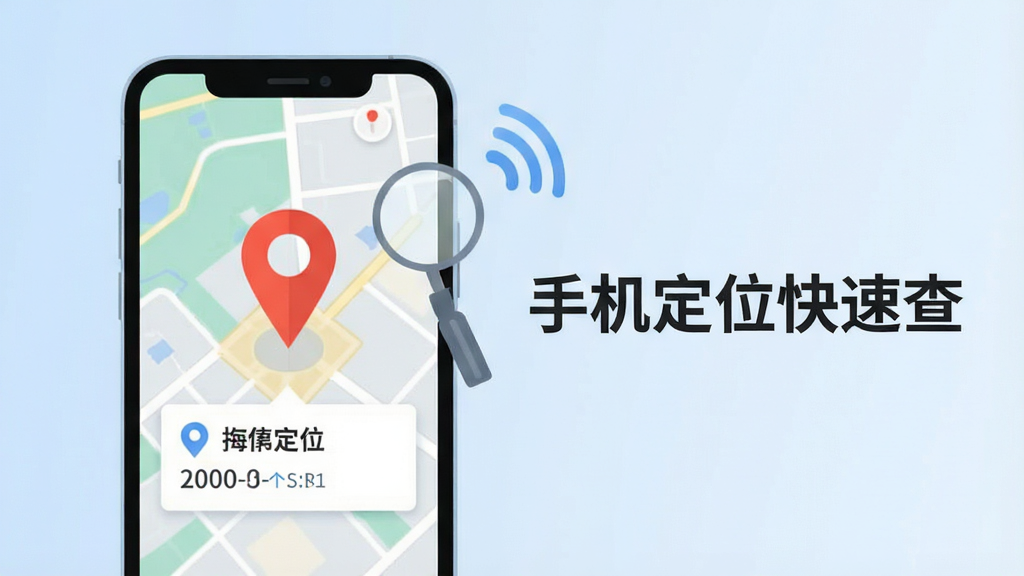 �ֻ���λ���ٲ鹦��չʾͼ��������һ���ֻ���Ļ��ʾ��ͼ���棬��ͼ������Ŀ�Ķ�λͼ���λ����Ϣ��Ƭ���Ա��зŴ󾵺��źŲ���Ԫ�أ�����Ϊ����ɫ���䣬����ƽ����ƣ����ֱ�ע���ֻ���λ���ٲ顱�����ʸɾ��������޶���װ��