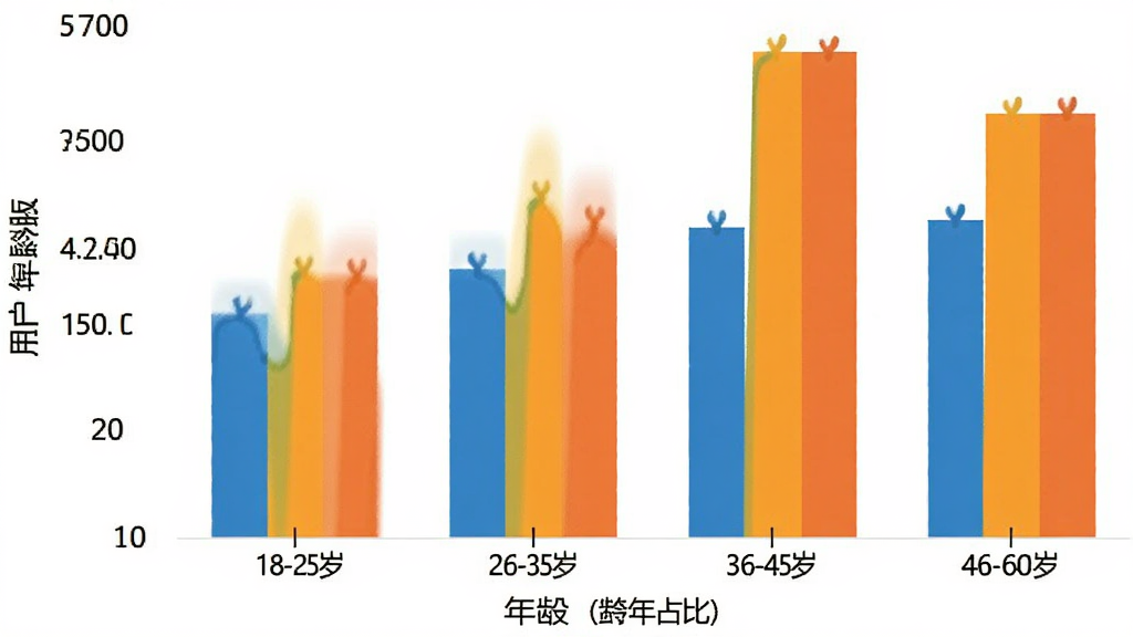 维词教师版 用户年龄分布柱状图 横轴为年龄段 18-25岁 26-35岁 36-45岁 46-60岁 纵轴为用户占比 柱状图显示36-45岁占比最高 配色简洁 数据清晰 画质干净 无多余元素