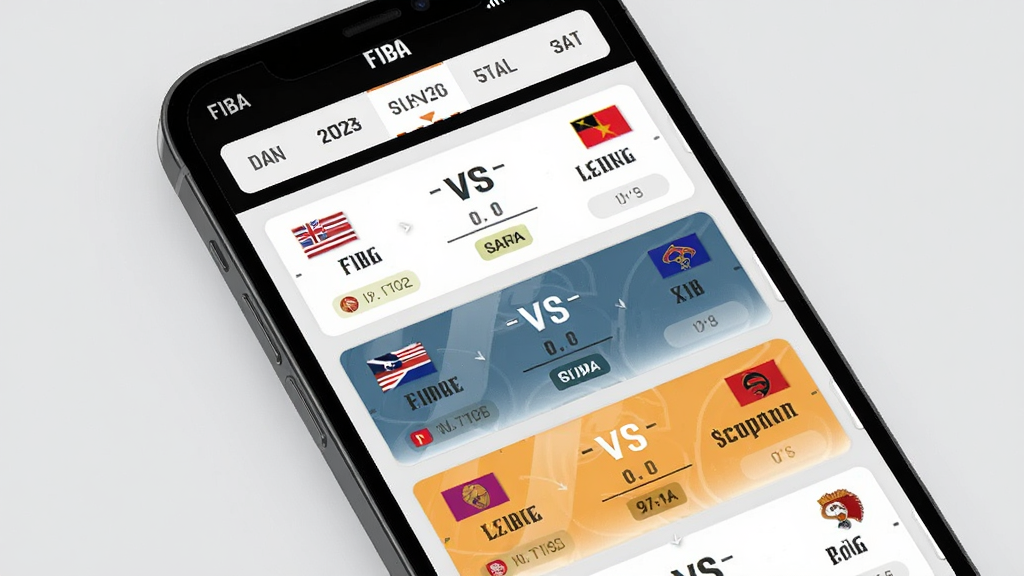 FIBA����ȫ����������ҳ��չʾ������Ϊ�ֻ���Ļ��ʾ�ܼ��������б��������Ϸ�������ѡ�������м��Ǳ�����Ƭ�б���ÿ�ſ�Ƭ��������˫�����졢����������ʱ���״̬��ǩ���Ű����룬����������ϸ���ϸ�����ʾ���ڽ����еı���������Ϊǳ��ɫ�������������ɾ��޶���Ԫ��