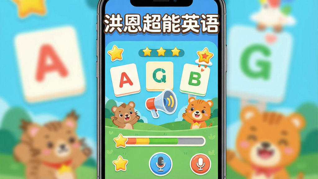 һ��չʾ�������Ӣ��App���Ľ����ͼƬ������������ɫ�������Ŀ�ͨ���Ӣ��ѧϰ������������ĸ��Ƭ����������ͼ��Ϳɰ��Ķ����ɫ������Ϊ�ֻ���Ļ����չʾ���Ű����������ơ��������Ӣ���Բ��������ʾ�ڶ���������Ƕ�ͯ�Ѻõı�ƽ���廭�磬ϸ�ڰ������ǽ���������������˷簴ť�����ʸɾ��������޶���Ԫ��