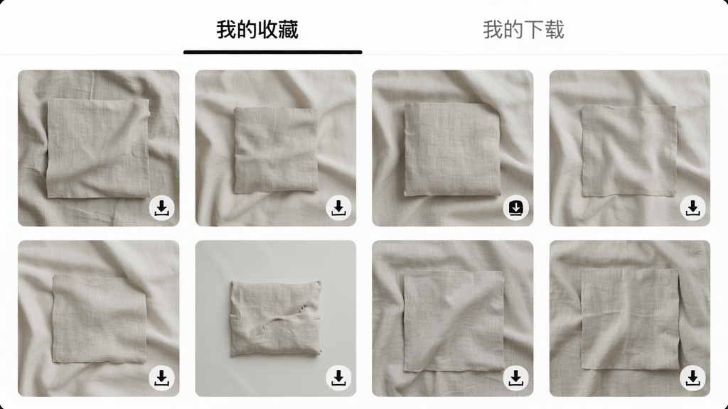 �����ֽApp���ղؼн��棬��������ʽչʾ�û��ղصı�ֽ����ͼ��ÿ��ͼ���½��������ص�Сͼ�꣬�����С��ҵ��ղء��͡��ҵ����ء�������ǩҳ�����沼������������Լ�����ʸɾ�