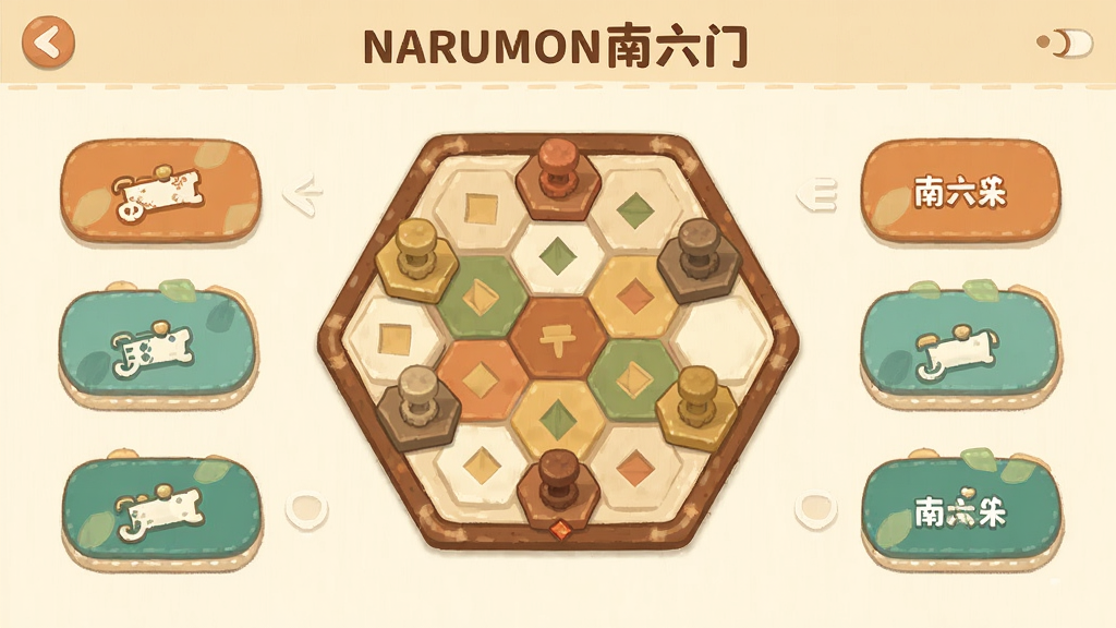 NARUMON������ ����������Ϸ�������ͼ����������չʾ������������Ϸ������Χ���Ʒ��ͳһ�Ĺؿ���ť������ɫ����ů���������ּ�����������ֱ�ע��NARUMON�����š������ʸɾ����޶���Ԫ��