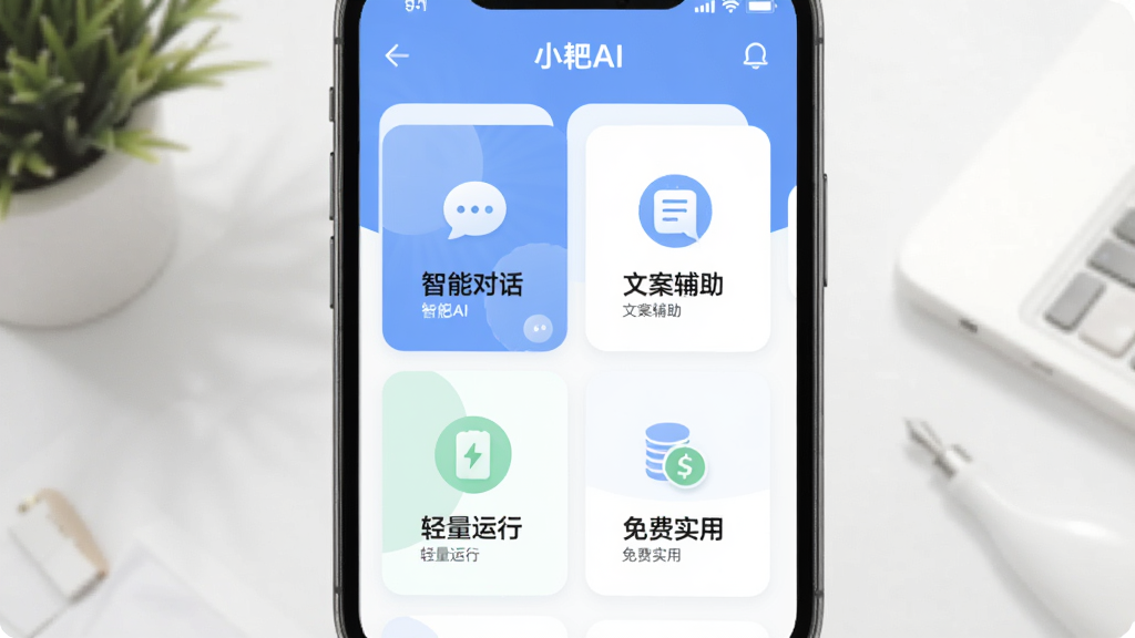 С��AI �����������ͼ������Ϊ�ֻ����棬��Ļ��չʾ��С��AI��Ӧ�ã����ֲ��ÿ�Ƭʽ���У��ֱ��ע�����ܶԻ������İ����������������С������ʵ�á��ĸ���飬�Ű����룬������±�ƽ��ϸ����ͣ����ʸɾ��޶���װ��