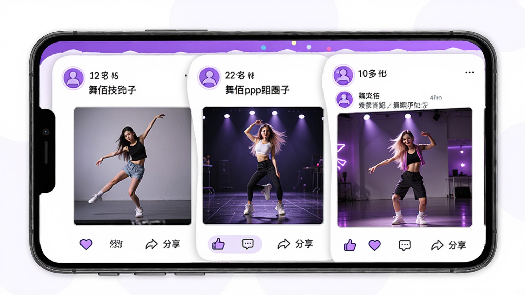 ���App�赸Ȧ�Ӷ�̬�����棬�������ֻ���Ļ����Ļ����ʾ�����û��������赸��Ƶ��ͼ�Ķ�̬��ÿ����̬�·��е��ޡ����ۡ�������ť�������������Ű�������£�������������ϸ�ھ��£�ɫ������ɫ�Ͱ�ɫΪ�������ʸɾ����޶���Ԫ��