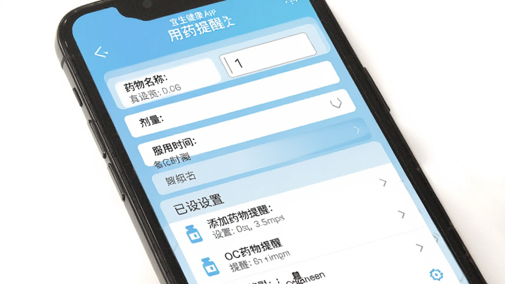 ��������App��ҩ�������ý��棬�ֻ���Ļ��ʾ����ҩ�����ѵı���������ҩ�����ơ�����������ʱ���������·��������õ������б���������ǳ��ɫΪ��ɫ����ͼ������������࣬���ʸɾ�