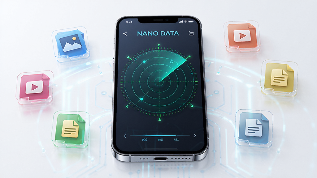 NANO DATA ����ɨ�蹦�ܽ��棬�������ֻ���Ļ����Ļ����ʾ�״�ɨ�趯��Ч������Χɢ���Ŵ���ͼƬ����Ƶ���ĵ��Ĳ�ɫСͼ�꣬���־��У����Ƽ���ʮ�㣬ϸ�ڹ�Чͨ͸�����ʸɾ��������޶���Ԫ�ء�