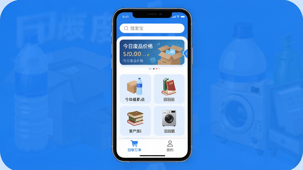 ��Ʒ��APP������ȫòչʾ�������������ֻ���Ļ����Ļ����ʾ��Ʒ��APP��ҳ���������������ͽ��շ�Ʒ�۸��ֲ�ͼ���м���ֽ�䡢����ƿ�����顢�ɼҵ�ȷ�Ʒ����ͼ�꣬�ײ��ǻ��ն������ҵ�����ѡ������岼������������ִ���ƽ��������ɫ��ϸ��Բ�󣬻��ʸɾ����޶���Ԫ�ء�