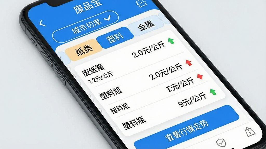 ��Ʒ��APPʵʱ��Ʒ�۸��ѯ���棬�ֻ���Ļ��ʾ��Ʒ���۸��ѯҳ�棬�����г����л���ť���·���ֽ�ࡢ���ϡ������ȷ����ǩ���м��Ǽ۸��б�����ʾ����ֽ�� 1.2Ԫ/���������ƿ 2.0Ԫ/����Ⱦ���۸���ǵ���ͷ���ײ��С��鿴�������ơ���ť���������࣬������ɫ���������������ʸɾ����޶���Ԫ�ء�