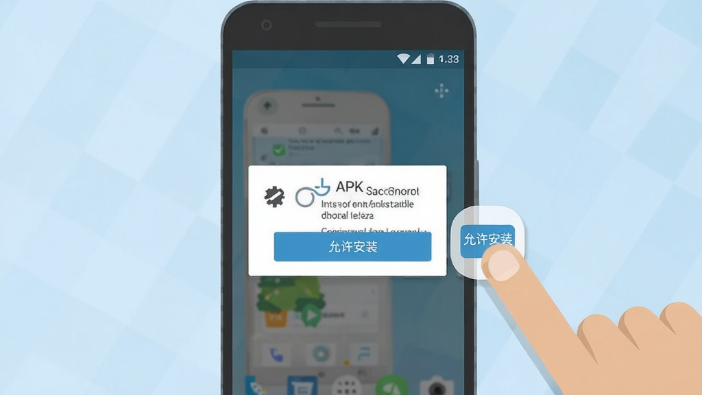 һ��չʾ��׿�ֻ���װAPK�ļ����̵�ʾ��ͼ���������ֻ���Ļ��ʾ��װȷ�ϵ������Ա�����ָ�����������װ����ͼ�꣬�����Ǽ�����ɫ��������ƽ�����������������ʸɾ���