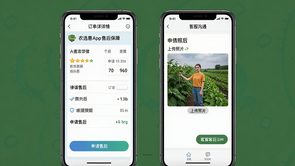 һ��ũѡ��App�ۺ���ҳ���ʾ��ͼ��������չʾ�������顢�����ۺ�ť���ϴ���Ƭ�����Լ��ͷ���ͨ���棬��������������࣬ϸ����ȷ�����ʸɾ����޶���Ԫ��