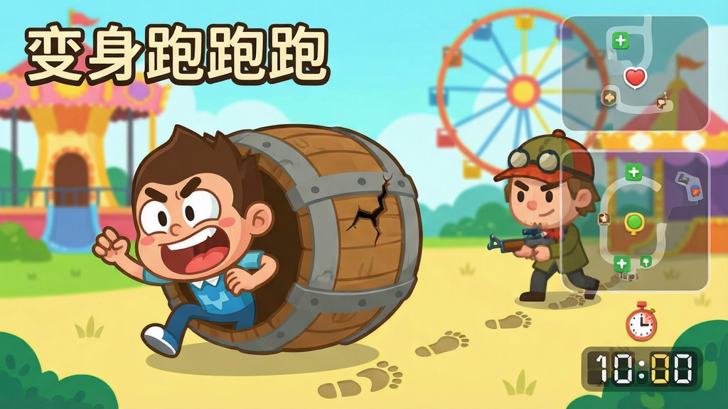 һ��չʾ������������Ϸ�����淨�Ĳ廭������������һ����ͨ��ɫ���ڱ��ľͰ��أ��Ա������ֽ�ɫ��Ѱ�ң�������ɫ������������԰�����������Ͻ�ɫλ�ڻ�������ƫ���Ҳ��а�͸����С��ͼ�͵���ʱUI���Ű�������ɻ��õı�ƽ�廭���ϸ�ڰ�����ɫ������š�ľͰ�����ơ������н�ӡ�����������ɾ��޶���Ԫ�أ�ͼƬ�����ֱ�ע�����������ܡ�
