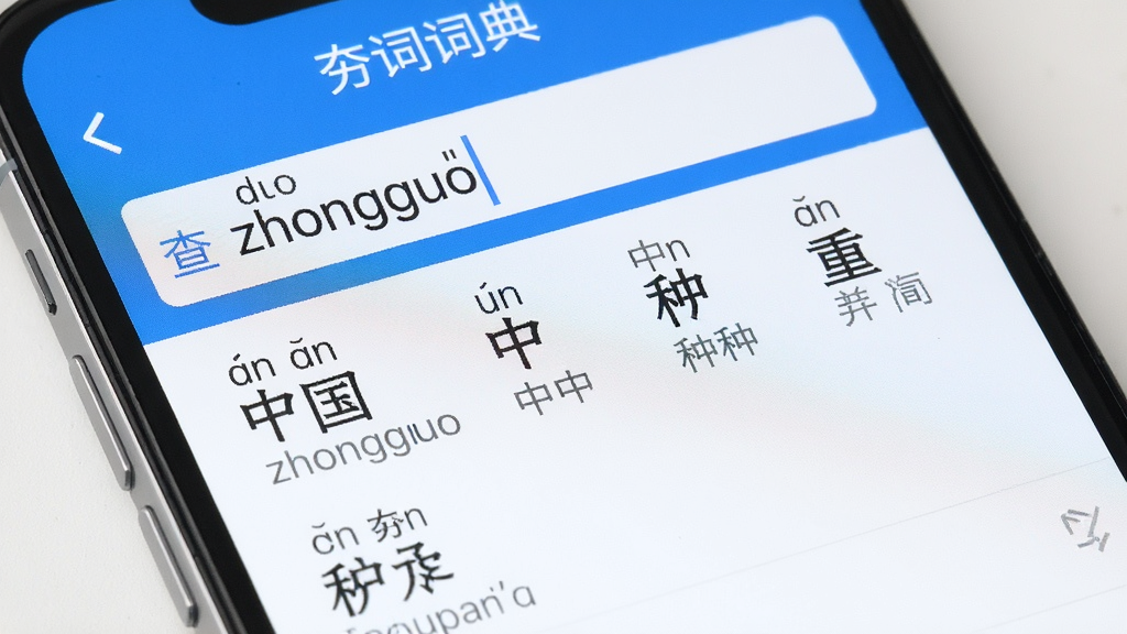 �ֻ���Ļ��д��չʾ�����ʴʵ䡱ƴ�����ֽ��棬���������ʾƴ����zhongguo�����·���������б�չʾ���й������С����֡����ء��Ⱥ��֣�ÿ�����Ա߱�עƴ���ͼ�����壬����������������ɫ����ƽ��񣬸��廭�ʣ��ɾ��޶���Ԫ��