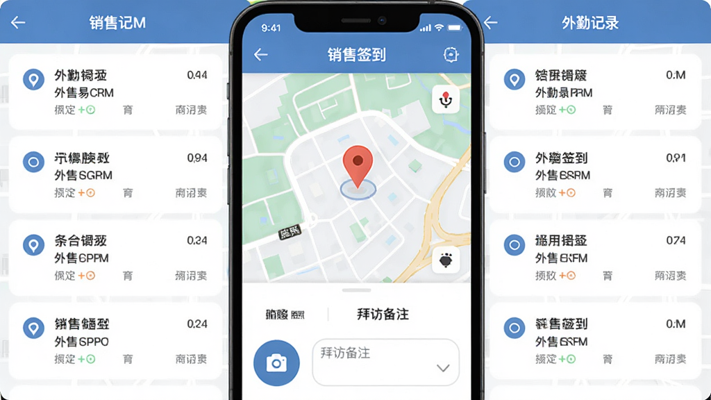 ������CRM ����ǩ�����棬�����������ֻ���Ļ��ʾ��ͼ��λ�㣬�·������հ�ť�Ͱݷñ�ע�������Χ��ǩ����¼�б����������½ṹ���Ű�ͻ����ͼ��ǩ����ť�����ʵ�ù��߷磬ϸ���ϵ�ͼԪ�ؼ�࣬��ťԲ�󣬻����������޶���Ԫ��