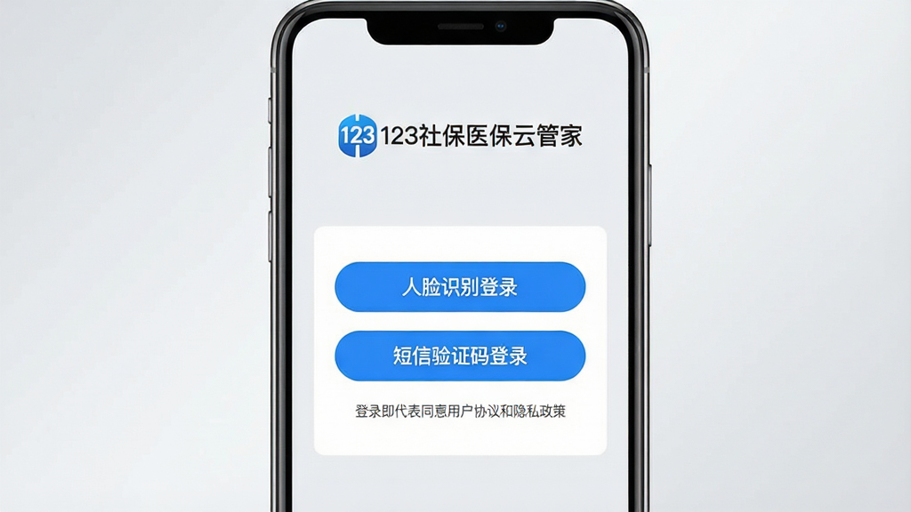 һ���ֻ���Ļ��ͼ����ͼƬ��չʾ��123�籣ҽ���ƹܼҡ�App�ĵ�¼���档��Ļ������һ�����ĵ�¼���Ϸ��С�123�籣ҽ���ƹܼҡ���ɫLogo�����֣���¼����������ѡ�ť��������ʶ���¼���͡�������֤���¼������ťΪԲ�Ǿ��Σ���ɫ����ɫ���֡��·���һ��С�֡���¼������ͬ���û�Э�����˽���ߡ�������Ϊǳ��ɫ���䣬������ɾ���ˬ���Ű���У������������޶���Ԫ�ء�