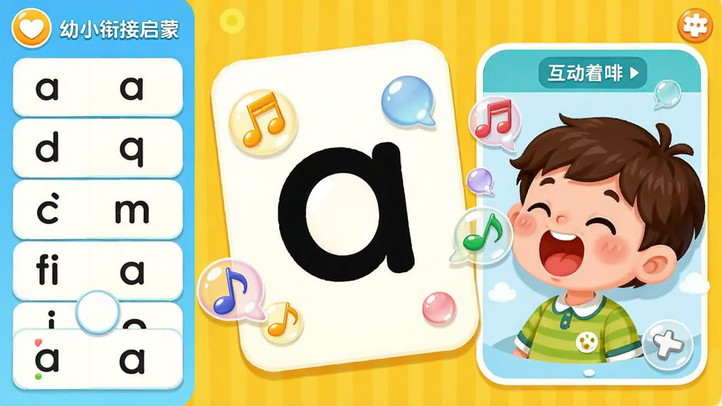 ��С�ν�����Appƴ��ѧϰ����չʾ������������һ���Ŵ��ƴ����ĸ��a����Ƭ���Ա���С�������췢���Ŀ�ͨ���󣬲���Ϊ���ҷ����������ƴ���б����Ҳ��ǻ������򣬷��Ϊ��ͯ�廭�磬ϸ���������������Ͳ�ɫ���ݣ����ʸɾ��������޶���Ԫ�ء�
