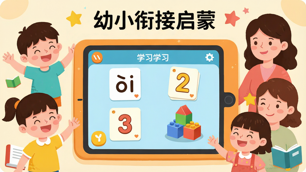 һ��չʾ����С�ν����ɡ�App����ȫò��ͼƬ������������һ����ͨ����ƽ����ԣ���Ļ����ʾ��ƴ��ѧϰ�����ֿ�Ƭ�Ͳ�ɫ��ľͼ�꣬��Χ�����ſ��ĵ�С���Ѻͼҳ������ֲ��þ��л���ʽ�Ű棬���Ϊ��ů�����ı�ƽ�廭�磬ϸ�������������Ǻ�С�鱾Ԫ�أ����ʸɾ��������޶���Ԫ�ء�