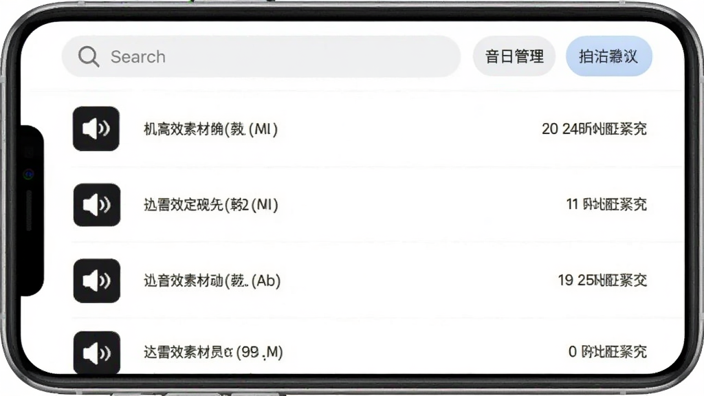 ��Ч�ز�App���ع������棬�ֻ���Ļ��ʾ��������Ƶ�ļ��б���ÿ���ļ��������Ƶͼ�꣬�Ҳ����ļ���С��ʱ����Ϣ��������������������������ť�������԰�ɫΪ��ɫ���������ˬ�����ʸɾ��޶���Ԫ��