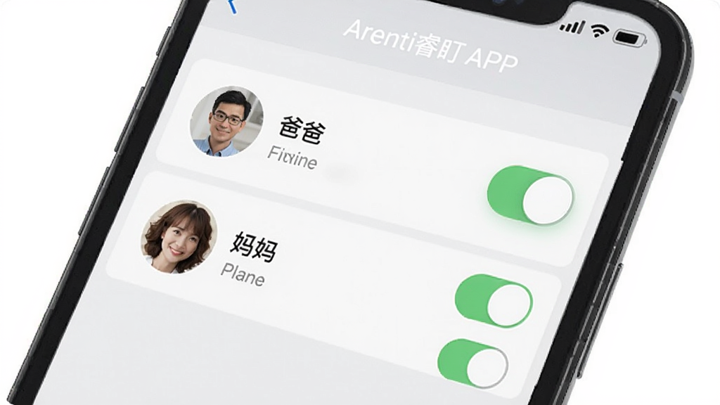 һ��չʾArenti�APP�豸������Ȩ�޹��������ͼƬ���������ֻ���Ļ��ʾ�����б����б����С��ְ֡��������衱��ͷ��Ͷ�Ӧ��Ȩ�޿��ذ�ť������Ϊ�����б������Ϊ�罻��������ҳ���ϸ���Ͽ��ذ�ť����ɫ�ͻ�ɫ״̬�����������������ǰ�ɫ���ɾ��޶���Ԫ�ء�
