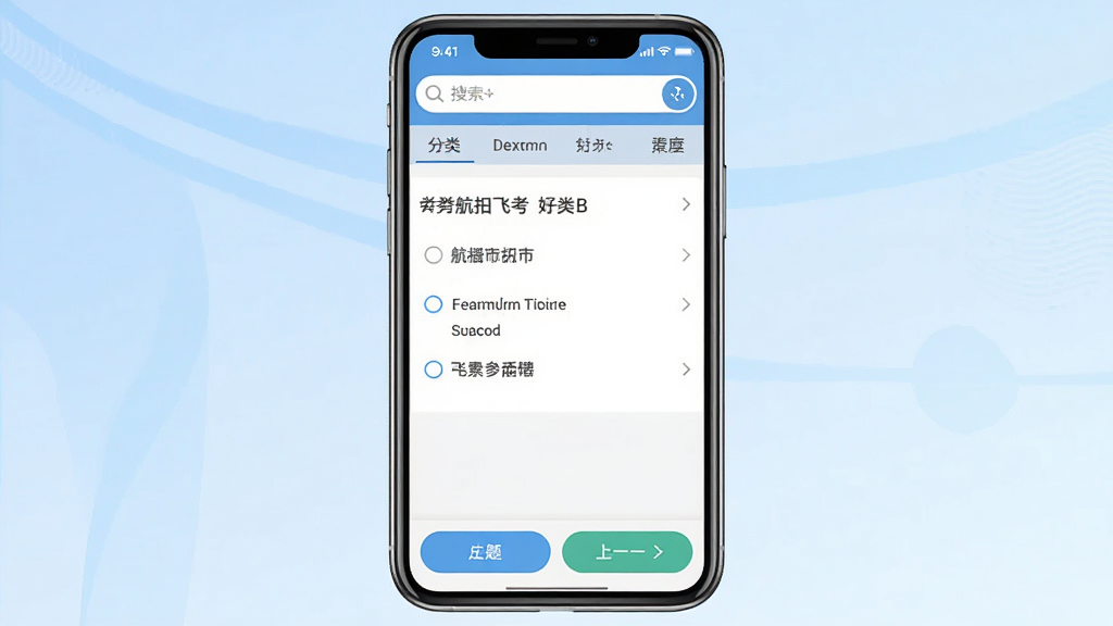 ���˻����ķɿ������������ͼ����������չʾ�ֻ���Ļ����Ļ�������˻����ķɿ�APP�������ϰҳ�棬������������ͷ����ǩ���м��ǵ�ѡ����Ŀ��ѡ��ײ�����һ����һ�ⰴť��������ǳ��ɫ���䣬�������ˬ�������������ɾ��޶���Ԫ��