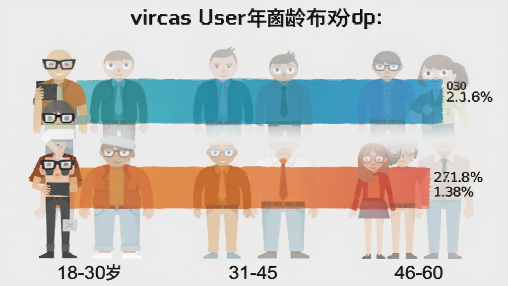 һ��չʾ vircas �û�����ֲ�����״ͼ�������ǲ�ͬ�������Ⱥ�Ŀ�ͨ����Ͱٷֱ����ݣ�����Ϊ������״�Աȣ��Ű�ֱ�ۣ�������ݿ��ӻ���ƽ��ϸ�ڰ���18-30�ꡢ31-45�ꡢ46-60���������Σ����ʸɾ��޶���Ԫ�أ�����Ϊǳ��ɫ��