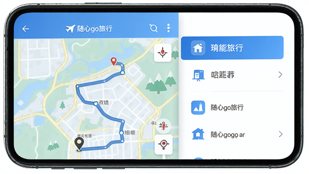 ���������ǡ�����go���С��������棬����Ϊ�ֻ���Ļչʾ���Ű�Ϊ����ͼ·�߹滮���Ҳ๦�ܲ˵��������Ϊ�ִ���ƽ����ƣ�ϸ�ڰ�����ɫ��ɫ�������ͼ�ꡢ���������ֱ�ǩ�����ʸ��壬�ɾ����޶���Ԫ��