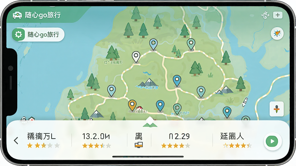 ���������ǡ�����go���С������ĵ�ͼ̽�����棬����Ϊȫ����ͼչʾ���Ű�Ϊ�ײ�����ʽ��Ƭ�б������Ϊ���»�����ϸ�ڰ�����ͼ�ϱ�ע�ĸ��ֵص�ͼ�ꡢ��Ƭ����ʾ��������֣����ʸ��壬�ɾ����޶���Ԫ��