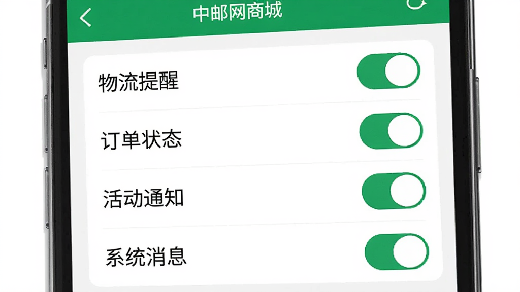 ����չʾ���������̳ǡ�APP����Ϣ֪ͨ���ý��棬�ֻ���Ļ���г����������ѡ�������״̬�����֪ͨ����ϵͳ��Ϣ���ĸ�ѡ�ÿ��ѡ���Ҳ��п��ذ�ť�������԰�ɫΪ�ף���ɫ��Ϊǿ��ɫ����������ˣ����������ɾ���