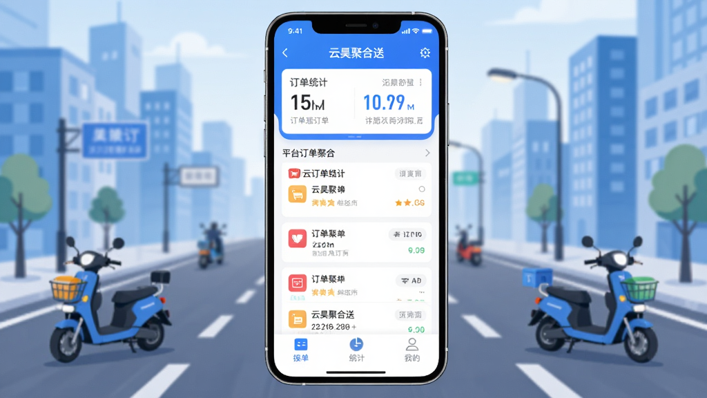 �ֻ���Ļ��ʾ����껾ۺ��͡�APP�����棬���涥���ж���ͳ�ƿ�Ƭ���м��Ƕ��ƽ̨�����ۺ��б����ײ��нӵ���ͳ�ơ��ҵ�����ѡ��������ǳ��е�·�͵綯��Ԫ�أ��������ִ���ƽ��������ɫ��ϸ�����������ʸɾ����޶���Ԫ��