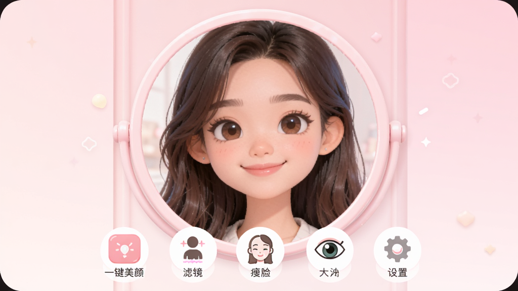 ����YFace����Ӧ�õ������棬�м���һ�����Բ�ξ���������ʾ�����·���һ�Ź���ͼ�����һ�����ա��˾������������ۡ����ã����汳��Ϊ����ɫ���䣬����Ϊ���жԳƣ����ɰ����£�ϸ����ͣ����ʸɾ����޶���Ԫ��
