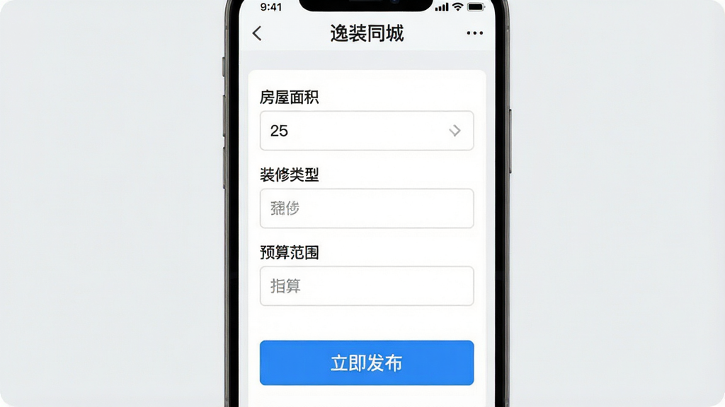 һ���ֻ�Ӧ�ù���չʾͼ������չʾ����װͬ�ǡ�APP�����󷢲�ҳ�棬�м���һ����д�����������������������װ�����͡���Ԥ�㷶Χ��������򣬵ײ���һ����Ŀ����ɫ��������������ť�������ǵ���ɫ�����沼�����������ֱ�ǩ��ȷ������ִ���ƽ�����ʸɾ��޶���Ԫ��
