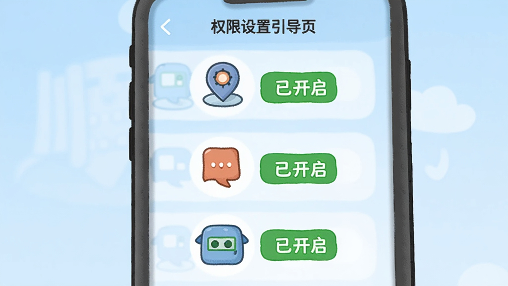 һ��չʾ��˳�糵��ƽ̨��APPȨ����������ҳ���ֻ���ͼ����������һ����ͨ�����ֻ����棬�����ж�λͼ�ꡢ֪ͨͼ�ꡢ�洢ͼ�꣬ÿ��ͼ���Ա�����ɫ�ġ��ѿ�������ǩ��������ǳ��ɫ����������Ѻã����ʸɾ��޶���Ԫ�ء�
