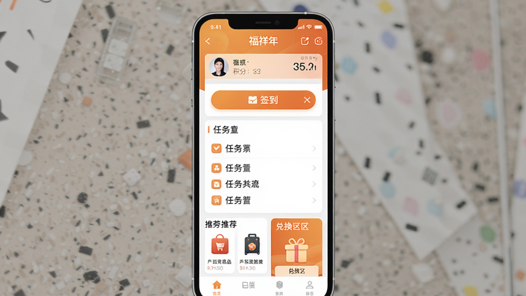 һ��չʾ�ֻ�Ӧ���������ͼƬ�����������ǡ������ꡱApp����ҳ��������ʾ�û�ͷ��ͻ������м���ǩ����ť�������б����ײ�����Ʒ�Ƽ��Ͷһ�ר����������ɫ��ů��ɫ�Ͱ�ɫΪ��������������������ִ������ʸɾ����޶���Ԫ��
