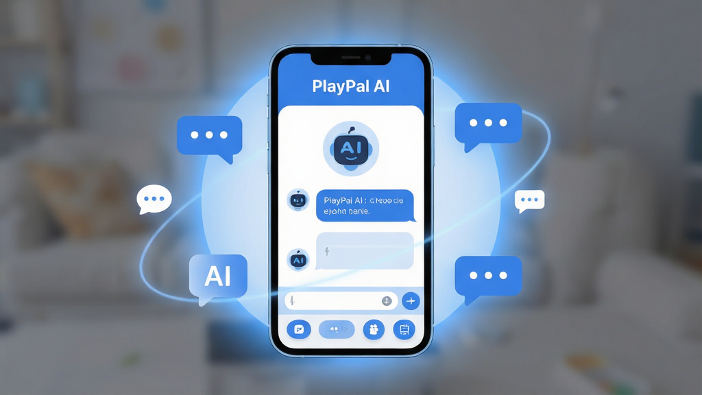 һ��չʾPlayPal AI����ȫò������ͼ��������һ���ֻ���Ļ����Ļ����ʾPlayPal AI��������棬���沼�ּ�࣬�������������ơ�PlayPal AI�����м���AI��ɫͷ��ͶԻ����ݣ��ײ��������͹��ܰ�ť���Ű���þ��й�ͼ���ֻ���Χ��������͵���ɫ���κ�Ư������������ͼ�ꡣ���Ϊ�ִ���ƽ���Ƽ��磬ɫ��������Ϊ����ϸ��Բ�󣬻��ʸɾ��޶���Ԫ�ء�