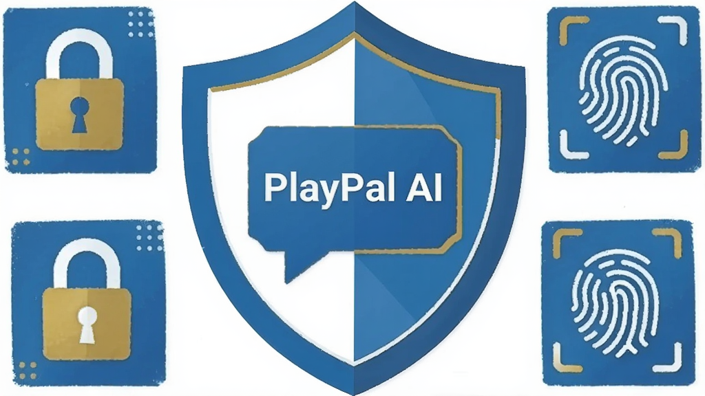 һ��չʾPlayPal AI��˽��ȫ�����Ĳ�ͼ��������һ������ͼ�꣬����������һ���Ի��򣬶Ի�����д�š�PlayPal AI����������Χ����ͷ��ָ��ʶ��ͼ�ꡣ�Ű�������ĶԳƹ�ͼ������ռ�ݻ������塣���Ϊ��ƽ����ȫ����廭�磬ɫ������ɫ����ɫ�ͽ�ɫΪ����ϸ�ڼ�࣬���ʸɾ��޶���Ԫ�ء�