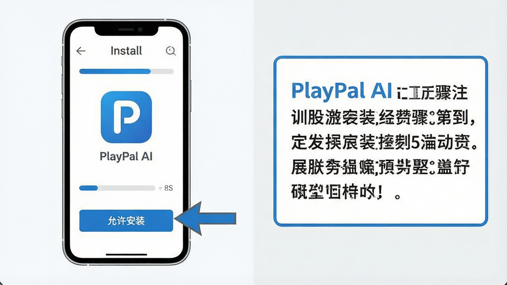 һ��չʾPlayPal AI��װ�����ʾ��ͼ��������һ���ֻ���Ļ����Ļ����ʾ��װ�������͡�PlayPal AI��ͼ�꣬��Ļ�Ա��м�ͷָ��������װ����ť���Ű�������ҷ������֣�������ֻ����Ҳ�������˵���򡣷��Ϊ���Ľ̳̲�ͼ�磬ɫ������ɫ����ɫ�ͻ�ɫΪ����ϸ�����������ʸɾ��޶���Ԫ�ء�