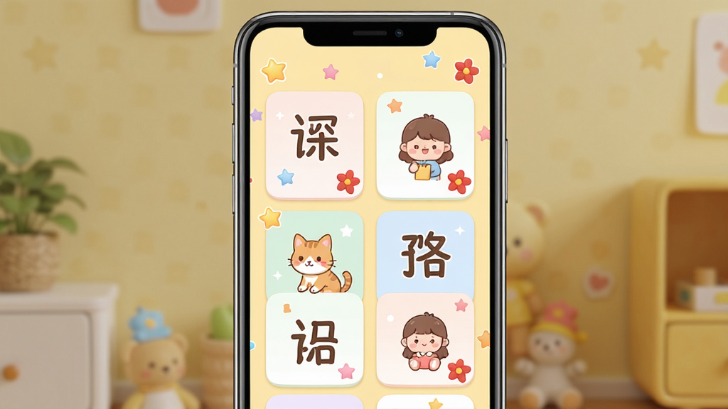 һ��չʾ�׿�ʶ���������Ľ����ͼƬ�������������ֻ���Ļ����Ļ����ʾ�׿�ʶ��Ӧ�õ���ҳ��������ɫ����͵�ʶ�ֿ�Ƭ����Ƭ��д�Ŵ�ź��ֲ����пɰ��Ŀ�ͨ��ͼ����Χ�����Ǻ�С�컨װ�Σ���������ܰ��ǳ��ɫ������Ƕ�ͯ������UI��ƣ�ϸ��Բ�󣬻��ʸɾ��������޶���Ԫ��