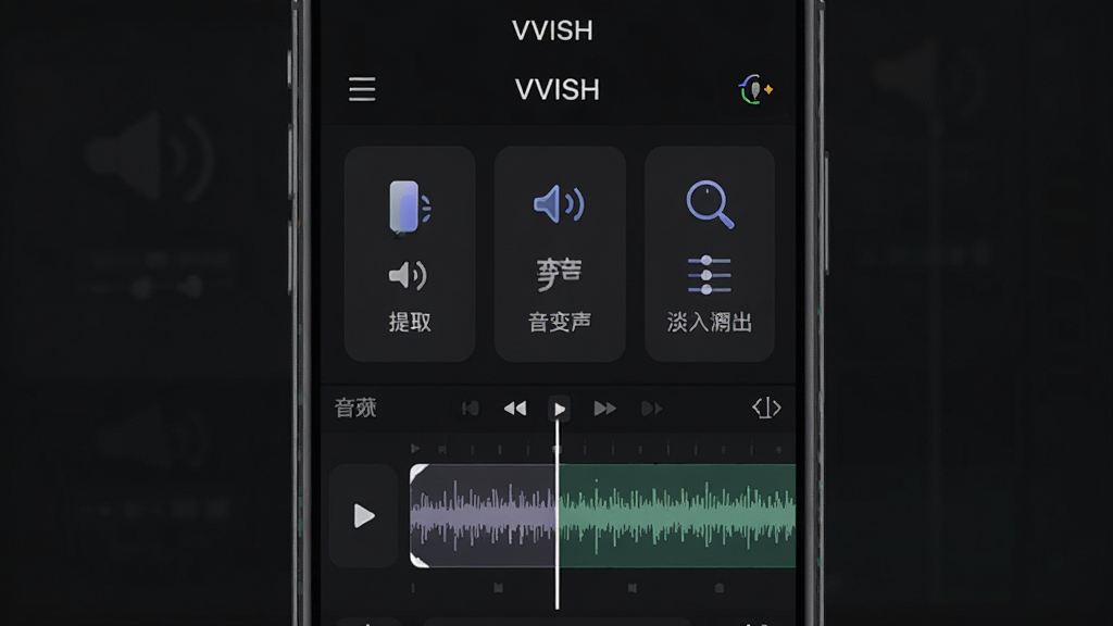 һ��չʾVVISH��Ƶ����������Ƶ�������ܵ�ͼƬ�������������ֻ���Ļ����Ļ����ʾVVISH����Ƶ�༭��壬������Ƶ��ȡ���������������ڡ����뵭����ѡ�������ͼ������ֵ���ʽ���У��ײ������첨��ͼ�����岼���������Ű�ֱ�ۣ�����ִ���ϸ�ڷḻ�����ʸɾ�������Ϊ��ɫģʽ���޶���Ԫ��