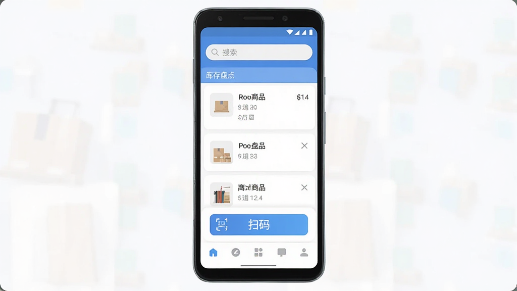 �Ӿ��̵�ϵͳ �ֻ�����չʾ ����Ϊһ����׿�ֻ� ��Ļ��ʾ����̵��б���ɨ�밴ť ����ΪӦ�������� �Ϸ������� �м���Ʒ��Ŀ �ײ������� �Ű����� ����ִ���ƽ�� ϸ��Բ�� ���ʸɾ����� �޶���Ԫ��