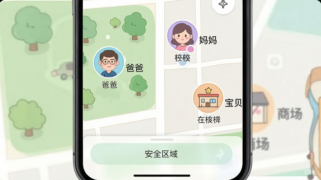 һ���ֻ���ͼ����Ľ�ͼ����ͼ����ʾ������ͬ��ɫ�Ŀ�ͨͷ�񣨴�����ͥ��Ա����һ���ڹ�԰��һ����ѧУ��һ�����̳���ÿ��ͷ���Ա߱�ע�š��ְ֡��������衱���������������֣�����ײ��С���ȫ���򡱵����ð�ť�����������¼�࣬ɫ����ͣ������������޶���Ԫ�ء�