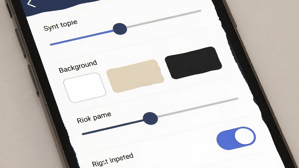 Ӣ�����App�����ý��棬��������ʾ�����С���顢������ɫѡ���ɫ����ɫ����ɫ�����м���������ҹ��ģʽ���أ��������ֻ���Ļ��ʾ������壬����Ϊ�����б��Ű棬����Ǽ����ƽ����ϸ�ڰ�������Բ�㡢��ɫɫ�顢���ذ�ť�����ʸ��壬�ɾ����޶���Ԫ��