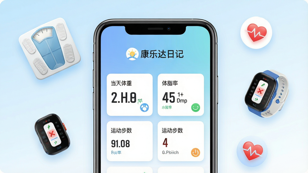 һ��չʾ���ִ��ռ�App�������ͼƬ�������������ֻ���Ļ����Ļ����ʾ�����ִ��ռǡ���Logo�͵������ء���֬�ʡ��˶������Ƚ������ݿ�Ƭ����������͵����׽���ɫ������ΧƯ�������سӡ��˶��ֻ�������ͼ���Ԫ�أ������������£��Ű�ɾ����䣬�����������޶���Ԫ�ء�