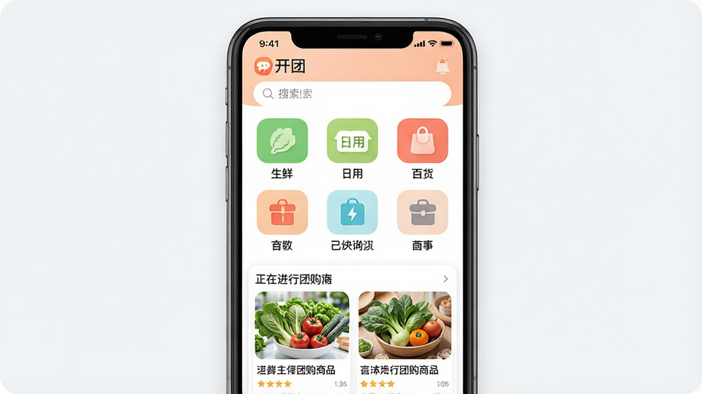 һ��չʾ����App���Ľ�����ֻ���Ļ��ͼ������Ϊ�ֻ�����ͼ�����־��У�������ʾ�����š�Logo�����������м������ʡ����á��ٻ�����Ʒ����ͼ�������·������ڽ��е��Ź���Ʒ�б���Ƭ������ִ���ƽ����ϸ��Բ�󣬻��ʸɾ��������޶���Ԫ��