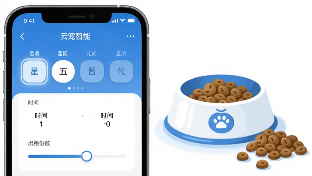һ��չʾ�Ƴ�����APPԶ��Ͷι���ܵ�ͼƬ���������ֻ���Ļ��ʾ��ʱιʳ�ƻ����ý��棬������ѡ��ʱ�����á������������ڻ��飬�Ա��г������è���Ĳ廭Ԫ�أ������ܰ��������ɫ���������������ʸɾ�