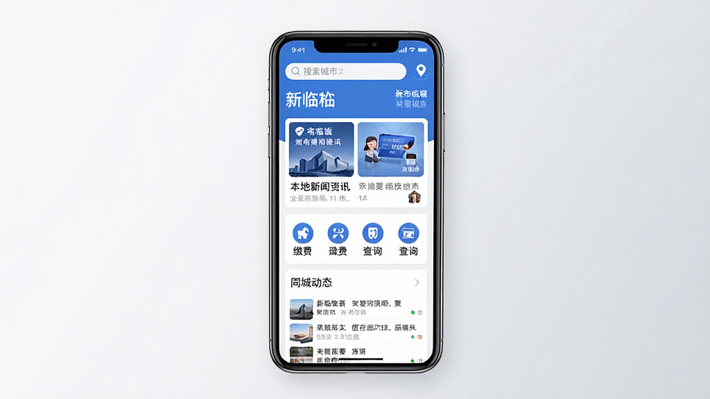 һ��չʾ������䬡�App���Ľ�����ֻ�����ͼ�������������ֻ���Ļ����Ļ����ʾ������䬡�Ӧ����ҳ�棬��������������Ѷ��Ƭ���������ͼ�꣨��ɷѡ���ѯ����ͬ�Ƕ�̬�б��������������������������ͳ��ж�λ��ʶ�����������ִ�������ɫ��Ϊ��������Ϊ�ɾ���ǳ��ɫ���䣬�����������޶���Ԫ��