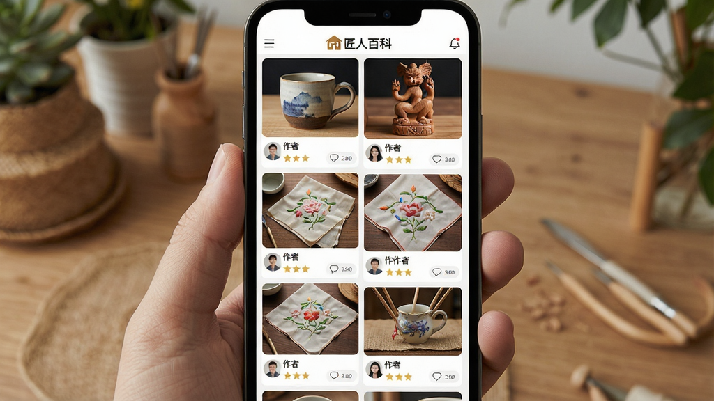 һ��չʾ���˰ٿ�����ҳ���ͼƬ�������������ֻ���Ļ����Ļ����ʾ�����˰ٿơ�App��������飬�ٲ�������չʾ�û��ϴ����ֹ���Ʒ��Ƭ�����մɱ��ӡ�ľ��ڼ������������ȣ�ÿ����Ƭ�·�����Ʒ���ơ�����ͷ��ͼ�̵Ļ�����ť��ҳ�涥���С����˰ٿơ���Logo����������ܰ��Ȼ�������������޶���Ԫ��