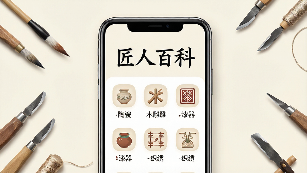 һ��չʾ���˰ٿ�App���Ľ����ͼƬ�������������ֻ���Ļ����Ļ����ʾӦ�õ���ҳ�������С����˰ٿơ��ĸ����֣��·��������մɡ�ľ��������֯��ȴ�ͳ���շ���ͼ�꣬ÿ��ͼ���Ա��м�̵�����˵���������ǵ��ŵ��װ�ɫ������׺��ë�ʡ��̵���˿�ߵȴ�ͳ���ߵ�С��ͼ�����岼��������������Ÿɾ������ʸ��壬�޶���Ԫ��